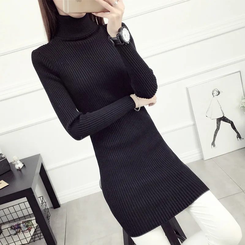 Водолазка пуловер зима Корейская мода осень длинный свитер женская одежда 2020