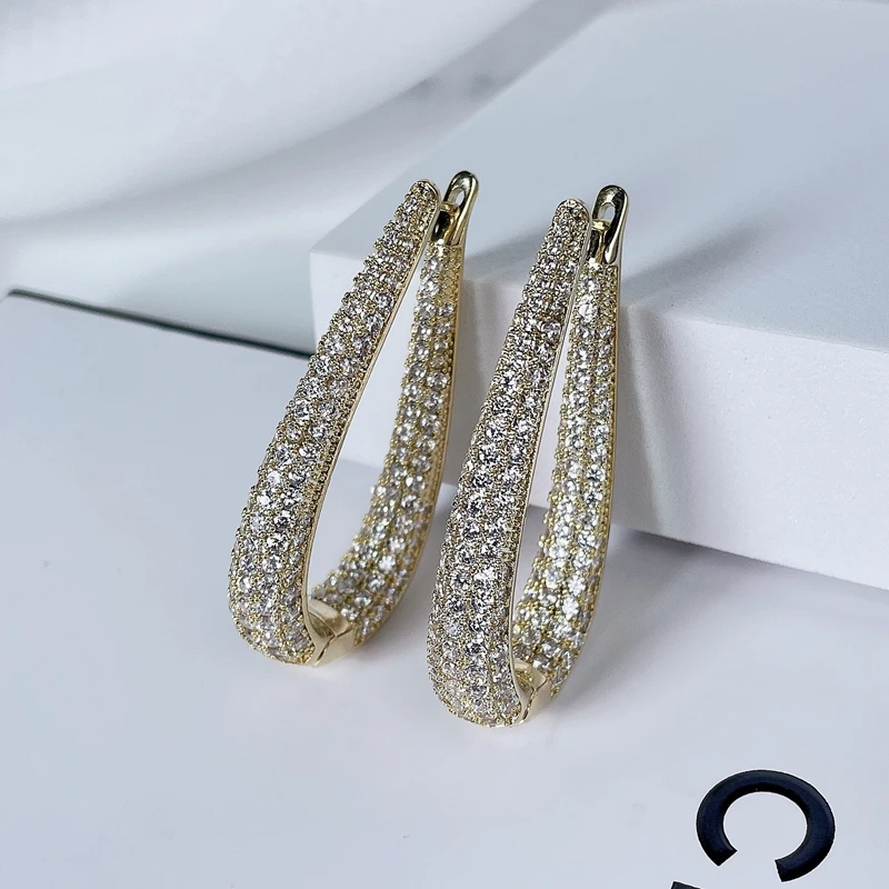 

Fashion Water Drop Shape Circle Earring Paved Full Zircon Shinning Gold Plated Jewelries Summer Women Wedding Party Accessories