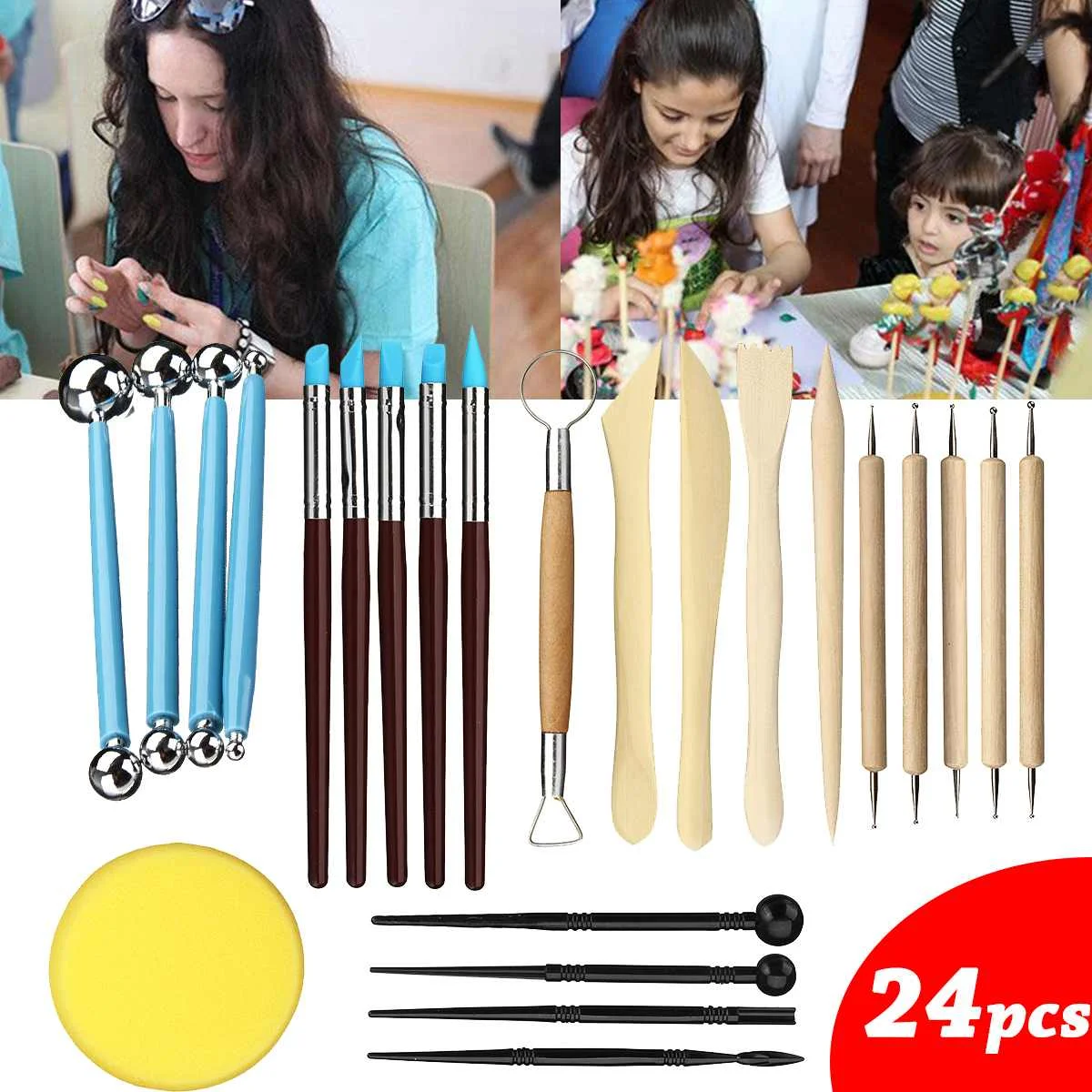 

Набор инструментов для лепки глины, 24 шт., шариковый стилус, инструменты для выдавливания керамики и керамики, инструменты для поделок, инст...