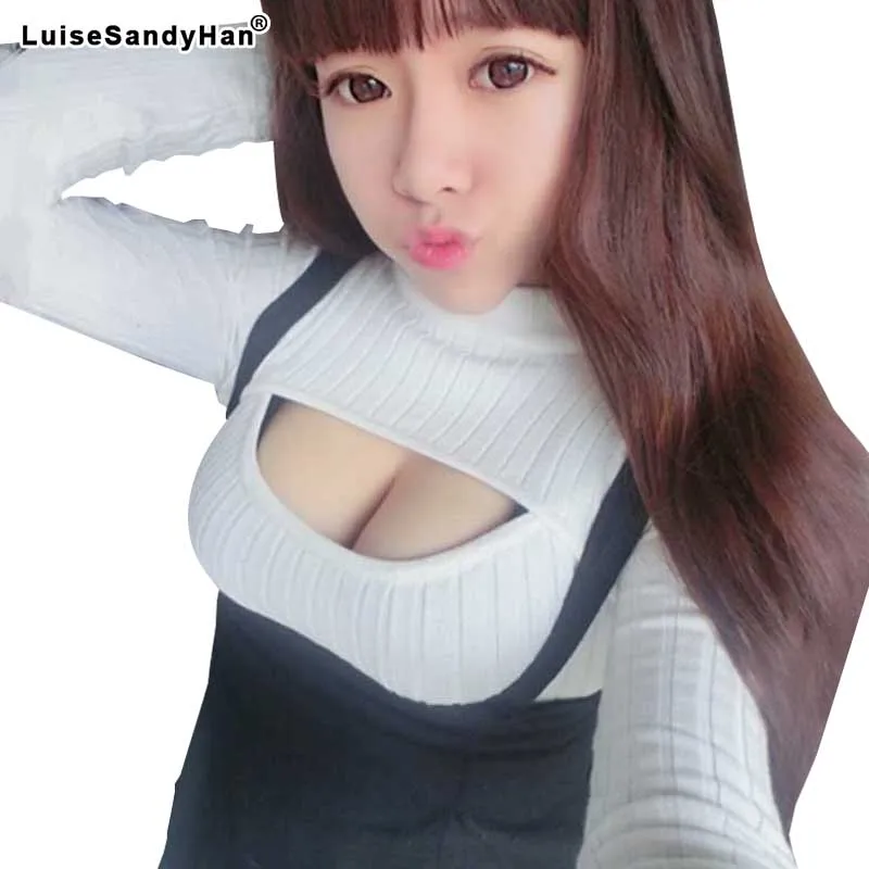 2021 женские пуловеры женский открытый на груди свитер однотонный вязаный пуловер