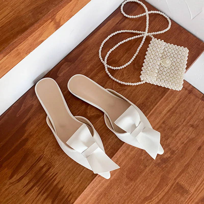 

Шлепанцы Baotou женские с заостренным носом, плоская подошва, бант, летняя одежда, полутапочки, модные сандалии для ленивых, 2019