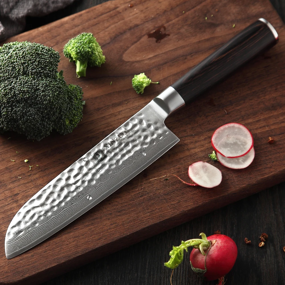 Фото Бренд XINZUO, 7-дюймовый нож Santoku VG10, дамасская сталь, 62 HRC, 67 слоев, кухонный нож, ручка из Pakkawood, новейшие японские ножи шеф-повара №2