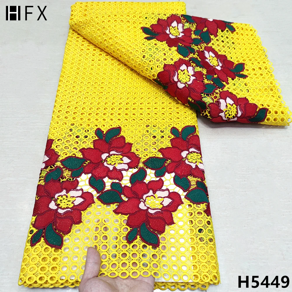 

Желтый гипюр HFX, кружевная ткань 2021, Африканский шнур, кружевная ткань с камнями, водный шнур, кружевная ткань для платьев, вечерних платьев ...