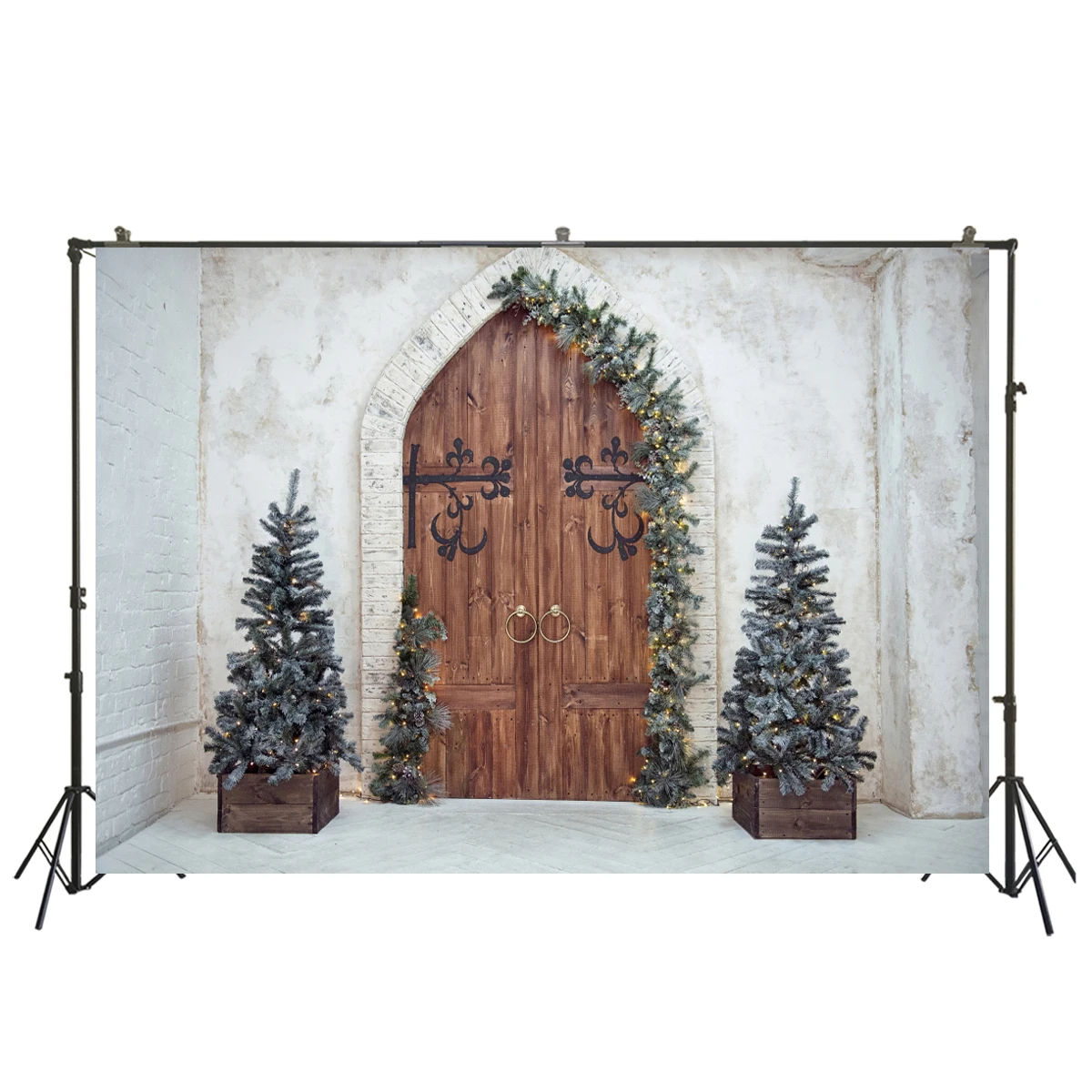 Фон для фотосъемки Рождество украшения ретро старинные деревянные двери с
