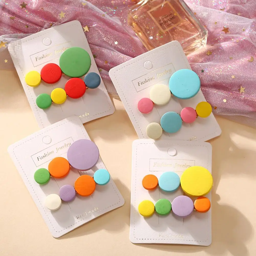 

2Pcs/Set Women Candy Color Hair Clips Geometric Round Side Hair Clip Dressing Accessaries Hairgrips Hair Korean Girls Jewelry
