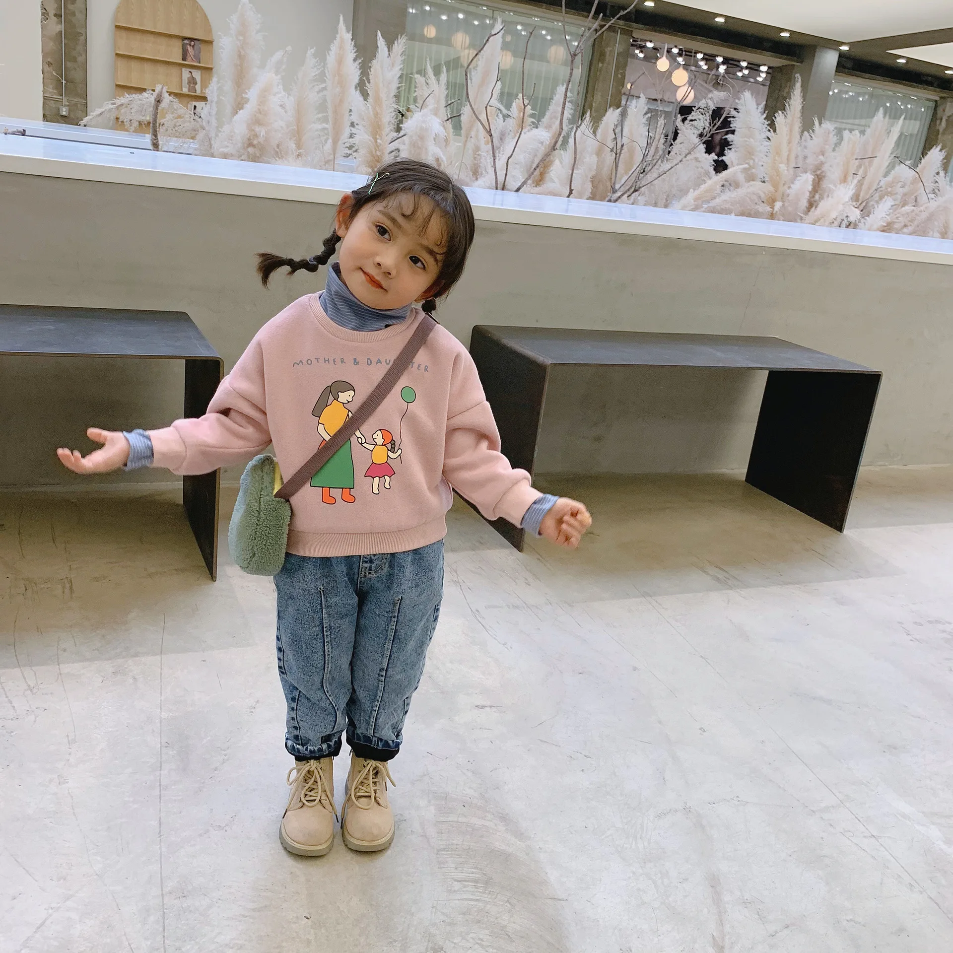 Хлопковая толстовка с капюшоном в полоску надписью Корейском стиле | Мать и