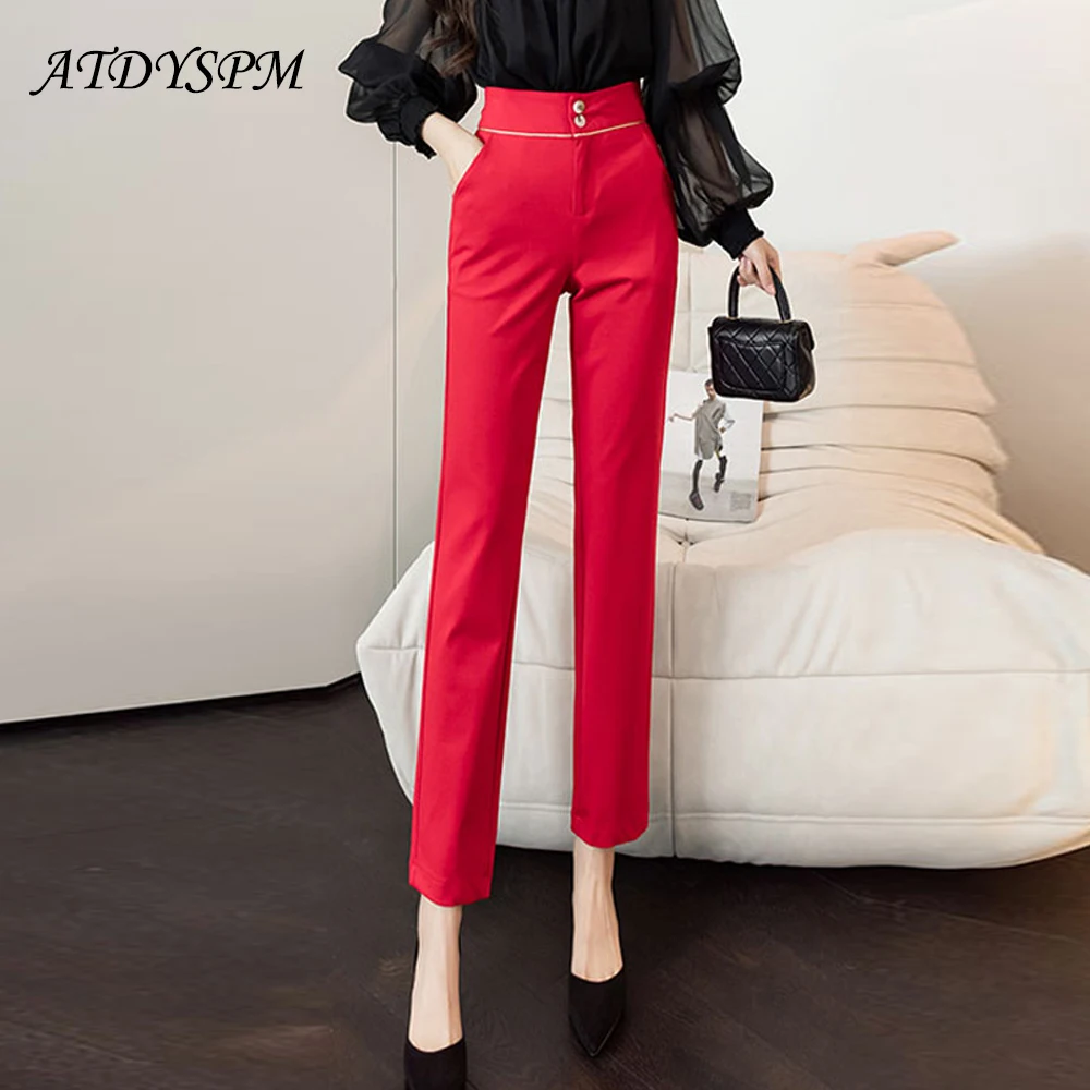 

Женские деловые Костюмные брюки, винтажные шикарные офисные прямые брюки с высокой талией, женская одежда, осенние брюки до щиколотки, 2021