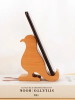 creative beech wood storage holder cartoon bird phonepad holder office desk organizer cards holder no paint tabletop decor
