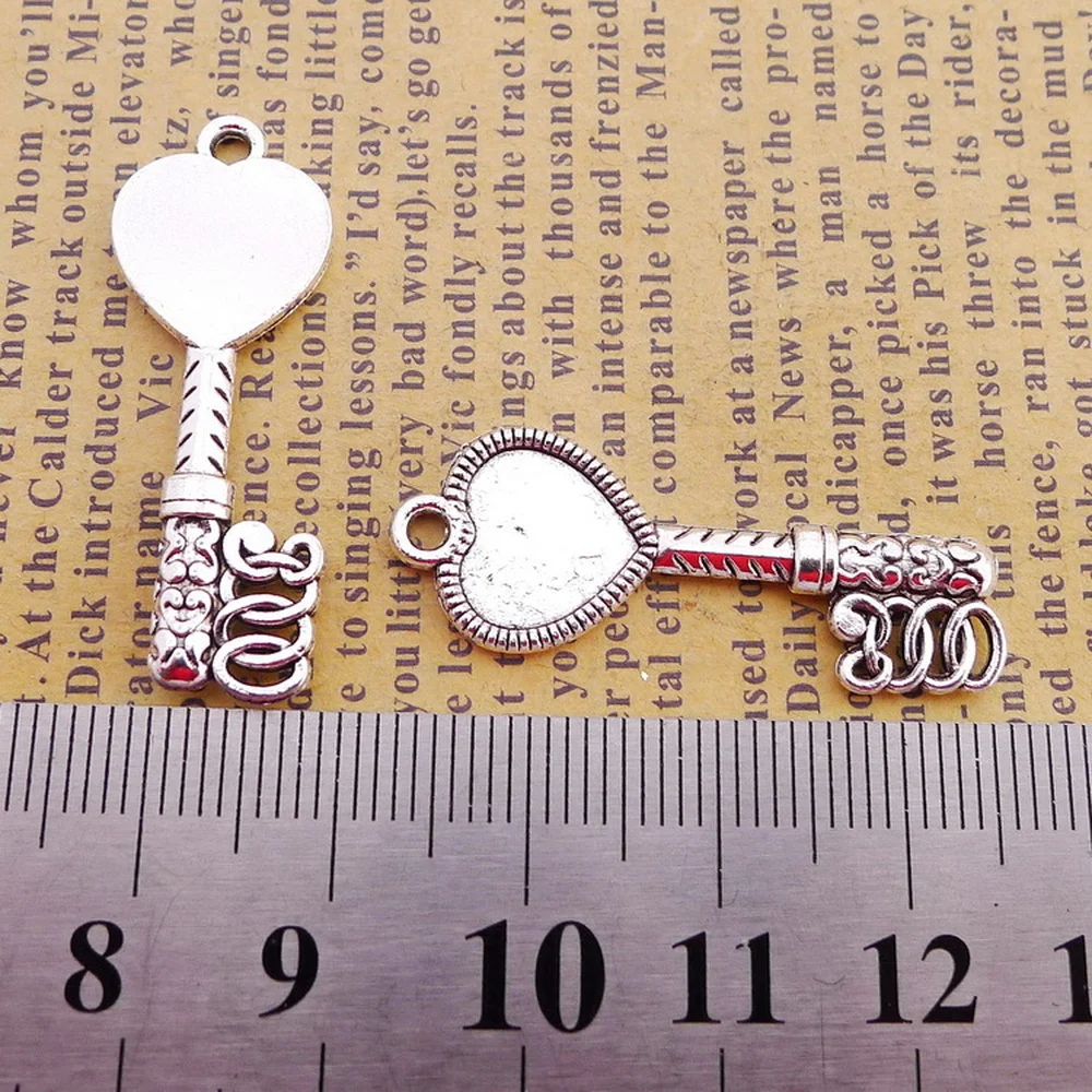 

150pcs Keys Charms 13mm x 34mm DIY Jewelry Making Pendant Antique Silver Color