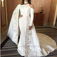 vintage white caftan arabic evening dresses with embroidery plus size long sleeve muslim prom dress morrocan formal dresses