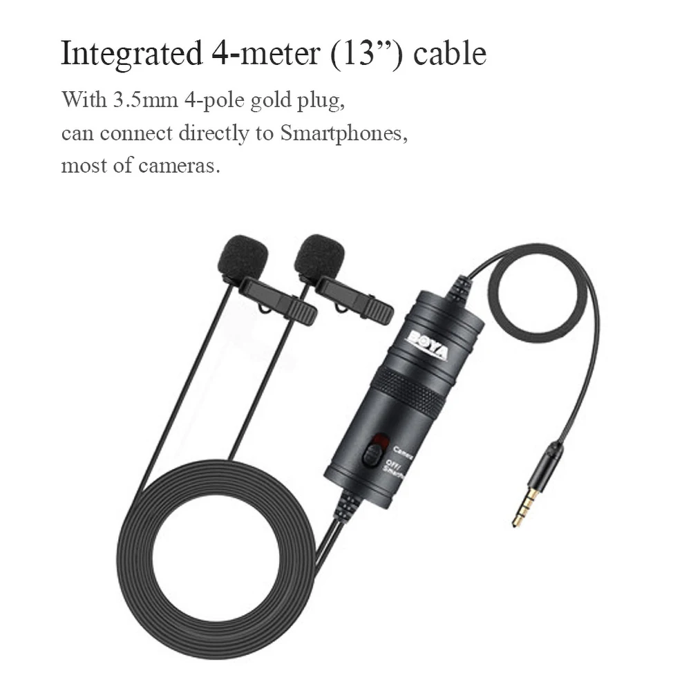 BOYA BY-M1DM Двойной Клип на лацкане петличный микрофон для iPhone Android смартфон Canon EOS Nikon камера видеокамера аудио рекордер