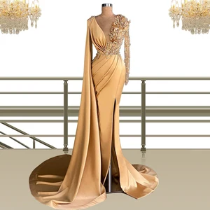Luxury Celebrity Dresses Women Formal Gowns Long Party Clothing Beads Floor-Train for Gala Ceremony Pageant Masquerade