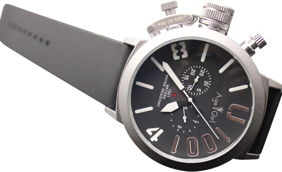 

Luxury Men's Sports Black Rubber Luxury U Round Automatic Mechanical Self Wind Left Hook Hand Watch Big 50mm Boat Watches