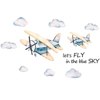 cartoon cloud airplane wall stickers kids rooms bedroom living room decoration mural for home decor stickers aircraft wallpaper