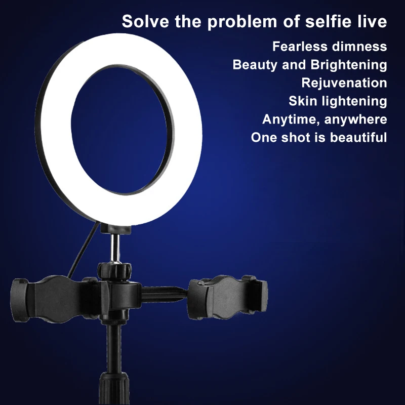 

Светодиодный кольцевой светильник с подставкой и держателем для телефона для селфи фотографий макияжа прямой трансляции совместимый с тел...
