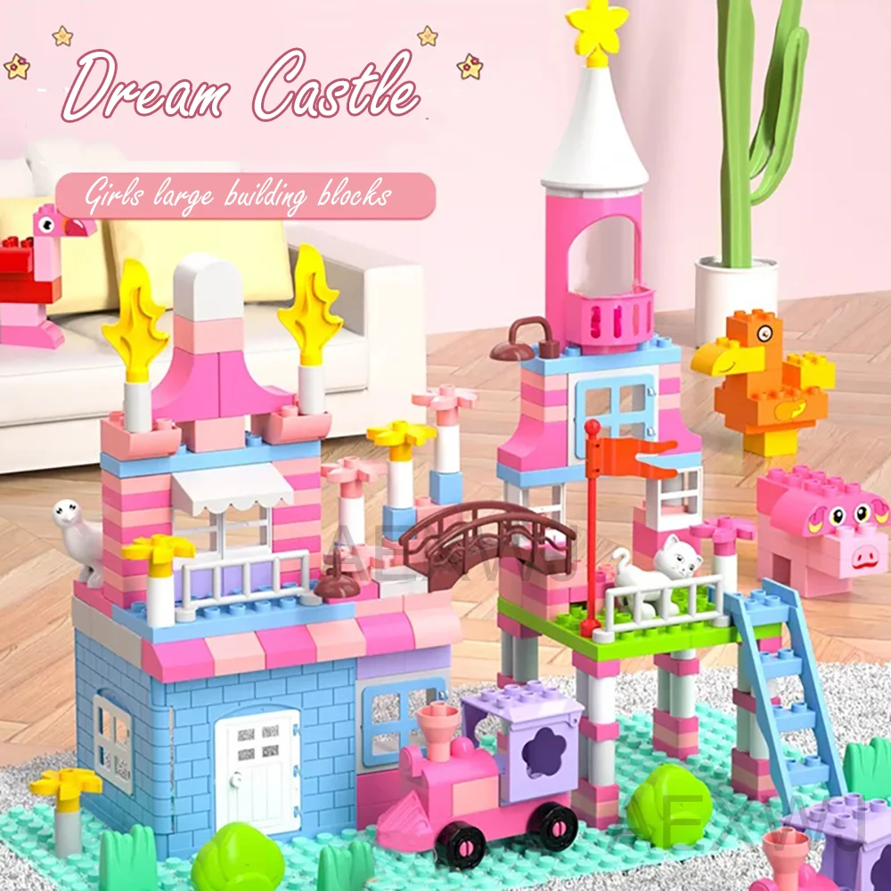 

New Big Size Girls Pink Princess Castle Building Blocks Toy DIY House Assembly Brick Parts Toys for Children Kids Christmas Gift