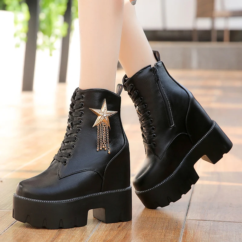 Зимние теплые ботинки в байкерском стиле Женские осенние кожаные на молнии
