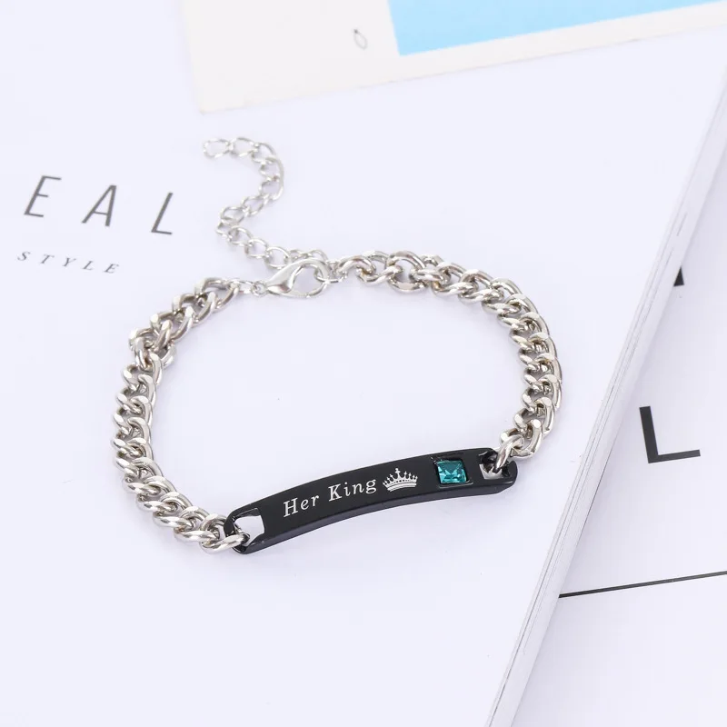 

Couple Bracelets Titanium Steel Alloy King Queen Bracelet Alloy Pendant Lover Letter Bracelet Gift Men And Women Jewelry