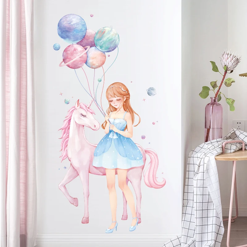 

Creative unicorn wallpaper warm bedroom wall decoration door stickers powder girl self-adhesive wall stickers can be removed