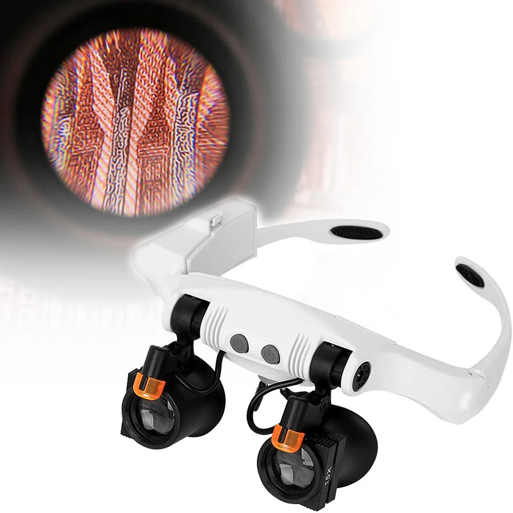 

Optical Lens Headband Battery Operated Inspection Repair Tool Foldable Practical ABS LED Light Magnifier Eye Glasses Head Loupe