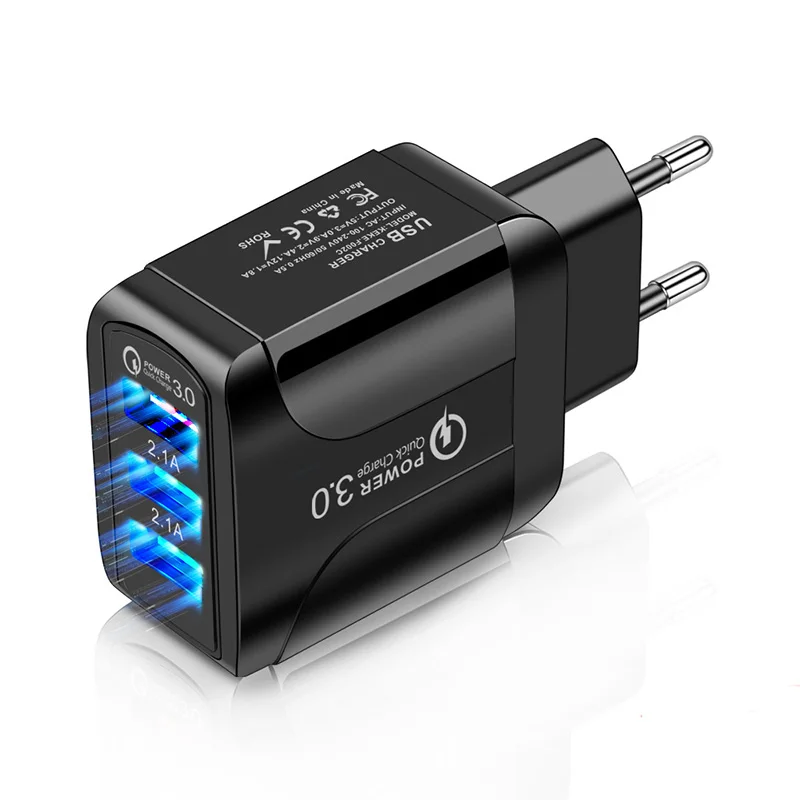 

18W Quick Charge3.0 Travel Charger 3USB Charger Fast Charging For iPhone12 Xiaomi Mobile Phones Charger EU/UK Wall Power Adapter