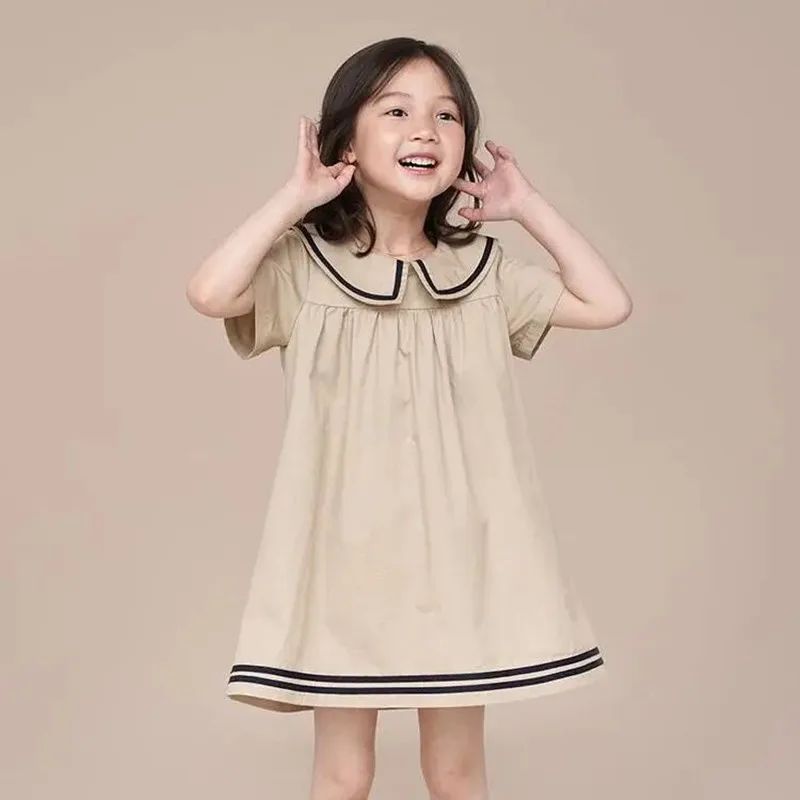

Женское платье, новинка весны и лета, детская одежда, хлопковое платье с коротким рукавом и кукольным воротником для девочек-подростков
