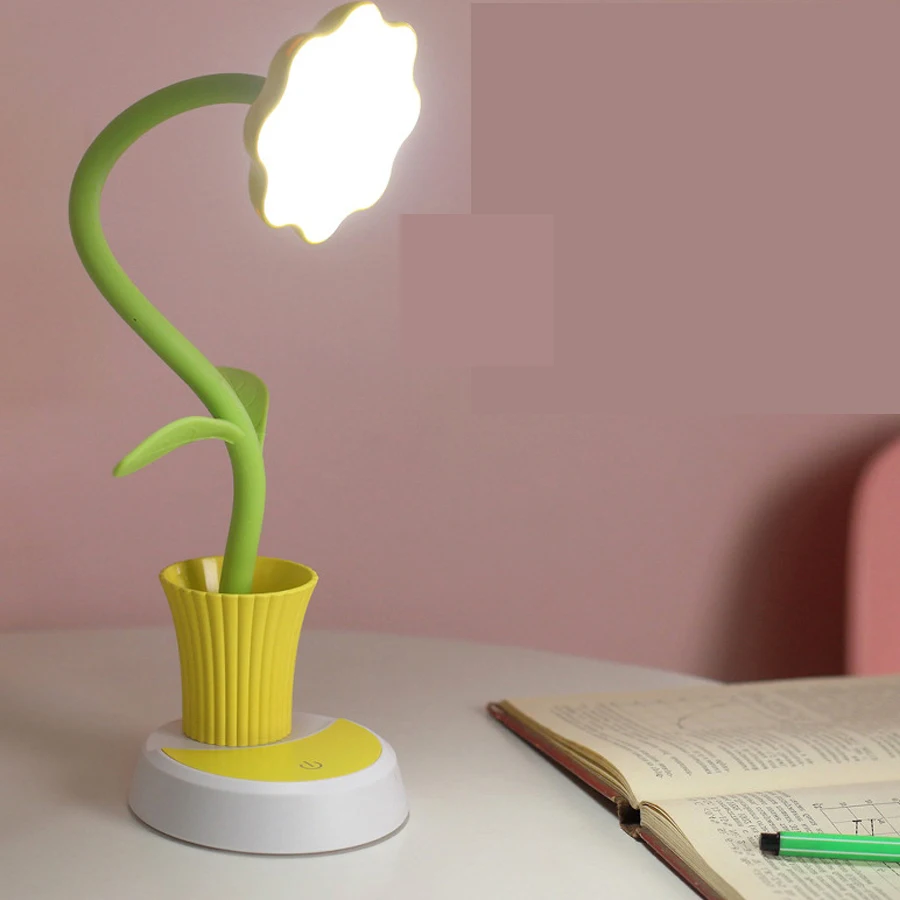

Sunflower rechargeable desk lamp student bedroom dormitory eye care USB desk lamp penholder portable folding night lightA576