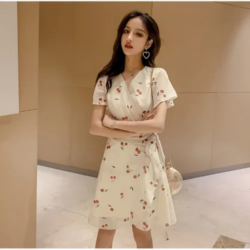 

2021 summer new printed cherry skirt dress dresses for women