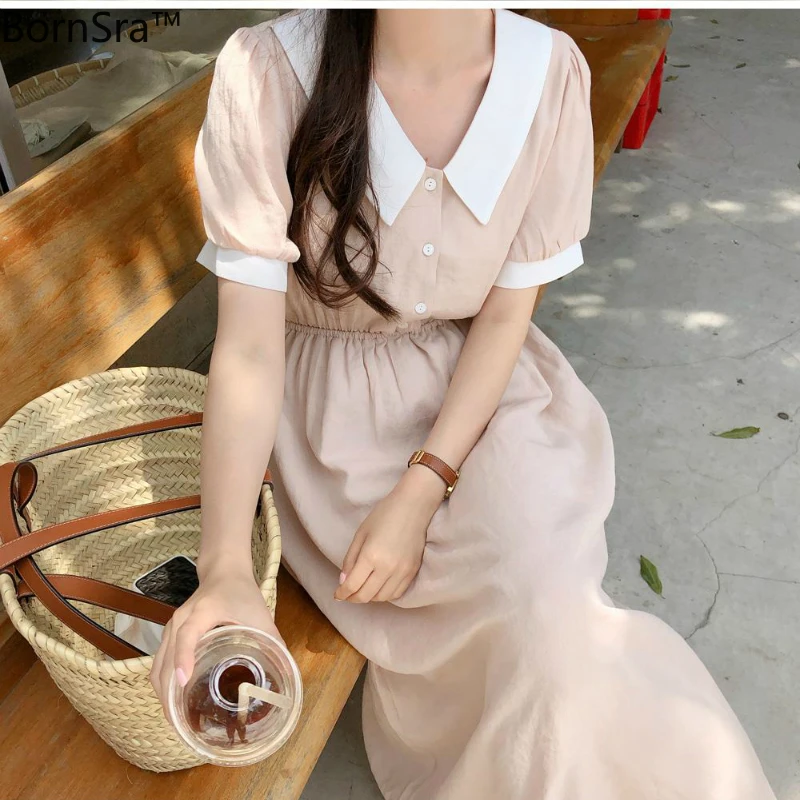 Платье Bornsra женское короткое до середины икры элегантное хлопковое винтажное