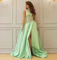 saudi arabia lace appliques high neck evening dresses sexy high side slit beads prom gown robes de soir%c3%a9e formal %d9%81%d8%b3%d8%a7%d8%aa%d9%8a%d9%86 %d8%a7%d9%84%d8%b3%d9%87%d8%b1%d8%a9