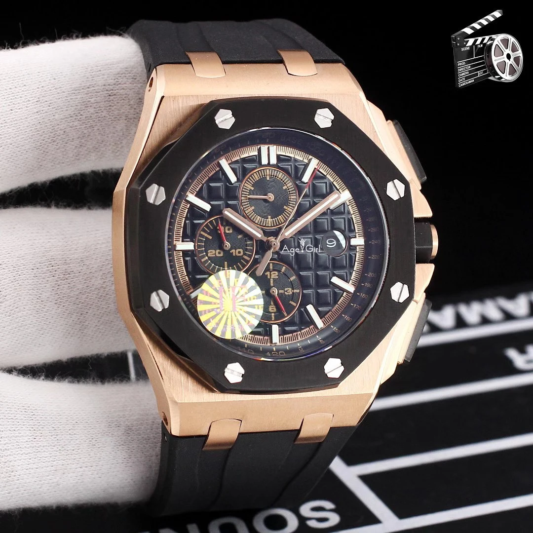 

2020 Luxury Brand New Men Rose Rold Automatic Mechanical Sapphire Oaks Black Rubber Stainless Steel Watch Royal ETA3126 Movement