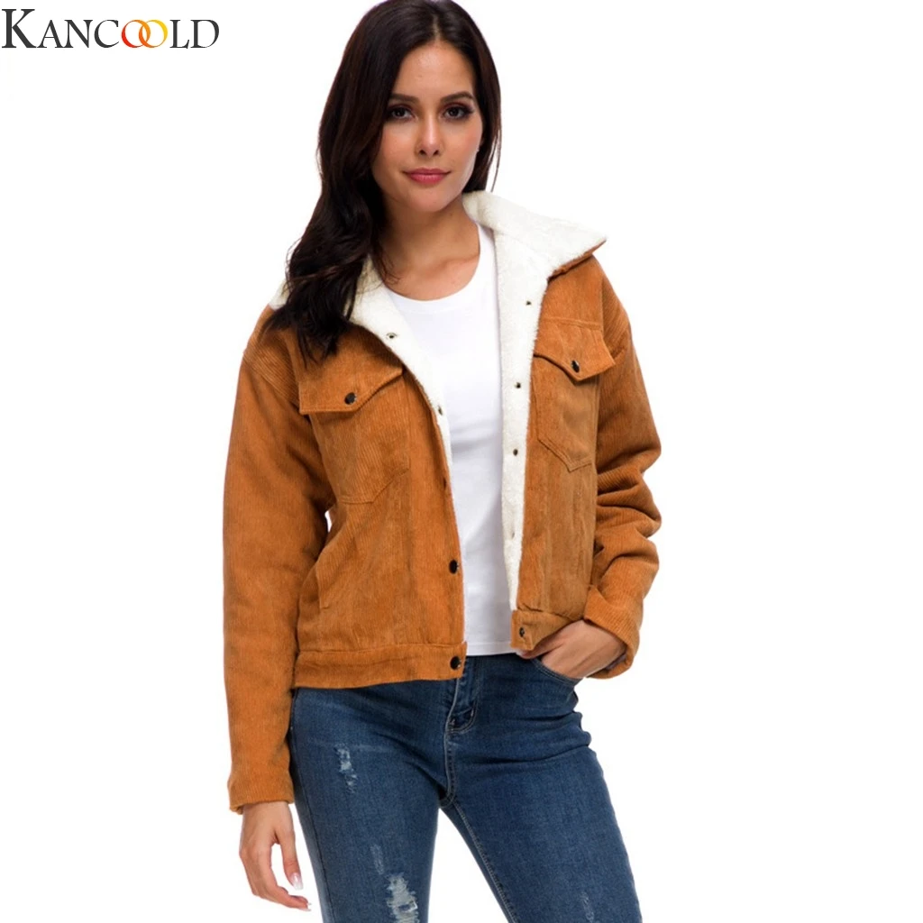 Женское зимнее вельветовое пальто KANCOOLD бархатная Толстая куртка бомбер с