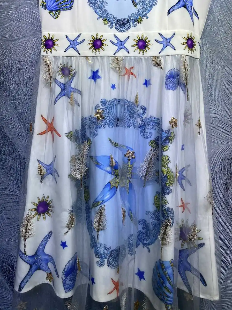 

2021 Summer Spring Runways Women's High quality beading short sleeves Dress C185