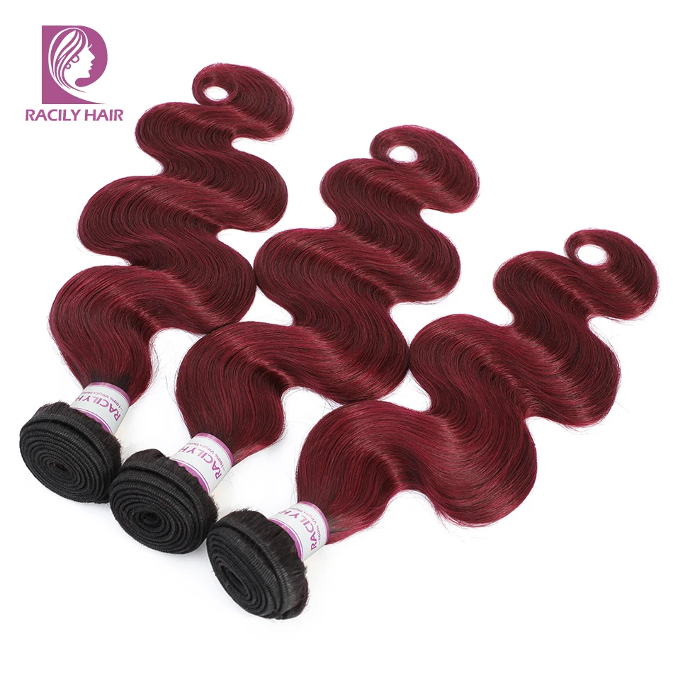 Racily волосы Омбре бразильские волнистые пучки с застежкой T1B/бордовые