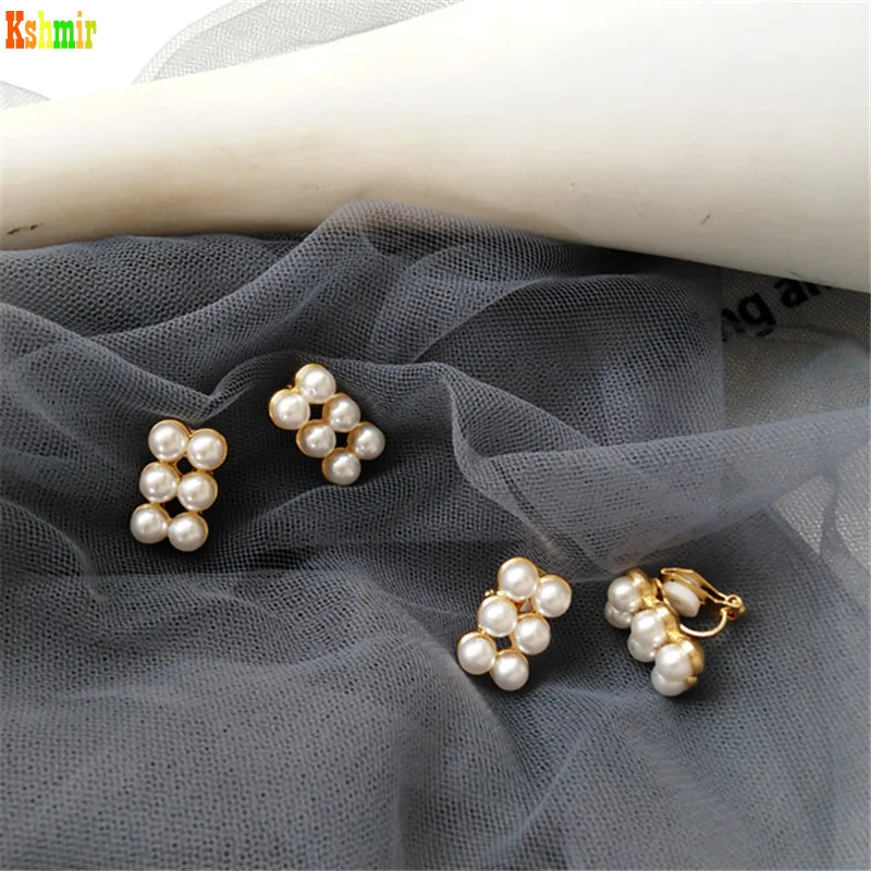

Kshmir 2020 Korean Fashion Earrings Geometric Two Row Pearl Earrings Vintage Female Stud Gold Fashion Earrings Earclip Bohemia