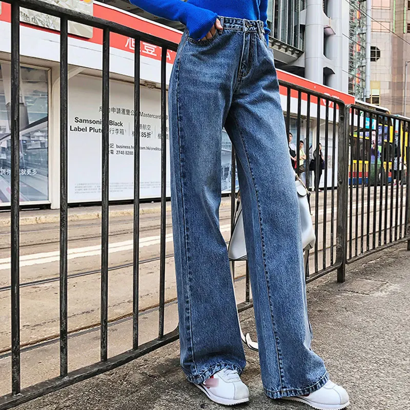 Женские длинные джинсы 2021 Новая Осенняя корейская модная Уличная Брюки с