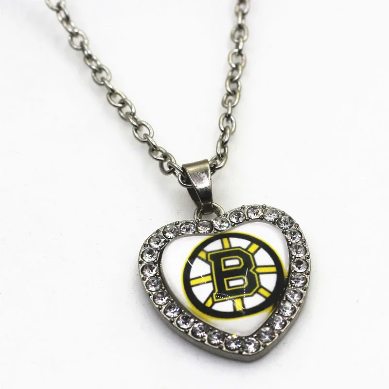 Хоккейная команда 10 шт./лот Boston Charms brinins Кристальное сердце ожерелье Подвески с цепочкой ожерелье ювелирные подвески для самостоятельного изготовления - Окраска металла: style 2
