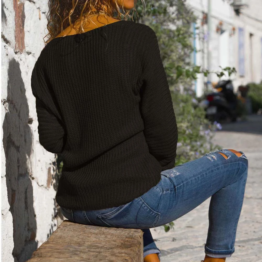 Женский пуловер с v-образным вырезом JAYCOSIA Свободный вязаный свободного покроя на