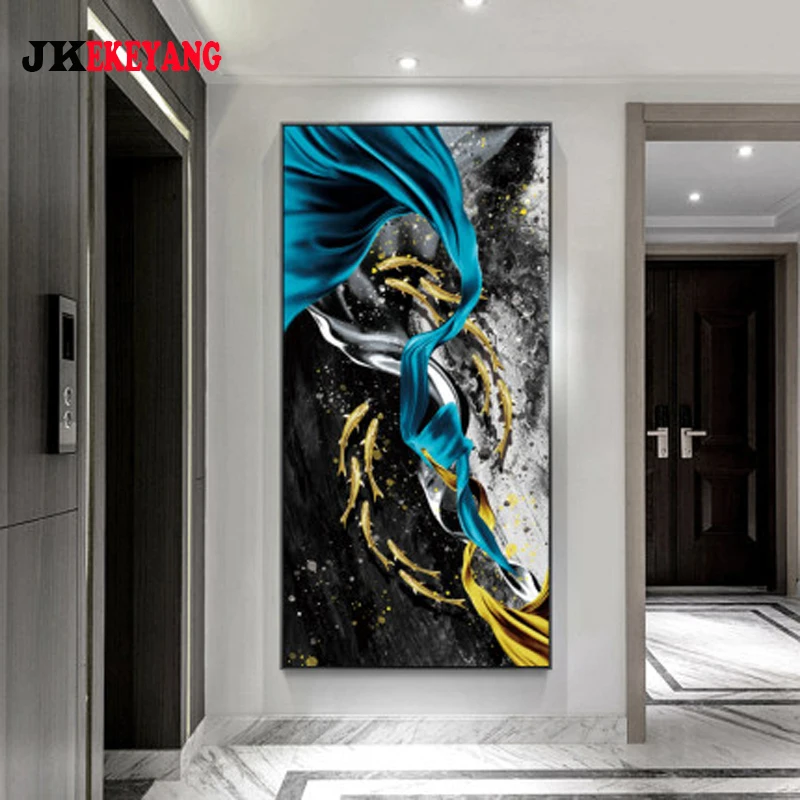 

Алмазная живопись 5D "сделай сам", большая абстрактная картина с рыбками кои и цветами, Алмазная Вышивка крестом Y4213