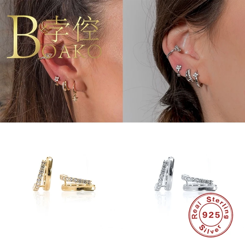 

BOAKO Color Diamond Earrings For Women 925 Sterling Silver Stud Earrings Pendientes Mujer Ear Cuff Aretes De Mujer Bijoux #9.9