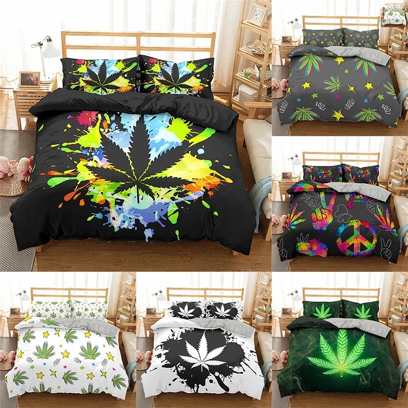 

Colourful Maple Leaf Bedding Set 2/3 Pcs Bedclothes Duvet Cover Home Textile Single Twin Double Full Size