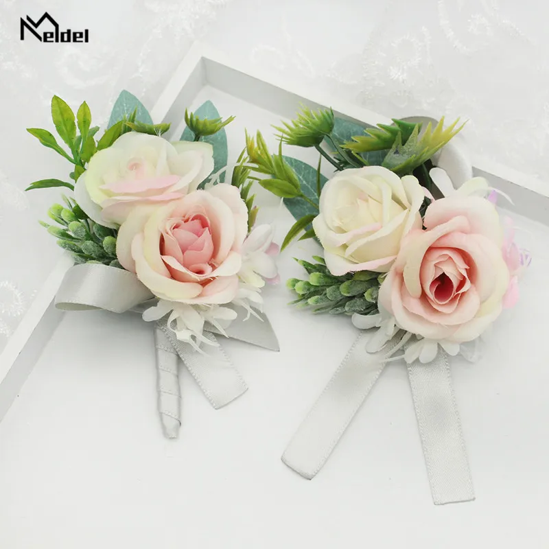 Свадебный бутоньерка с розовыми розами для подружки невесты бутоньеркой