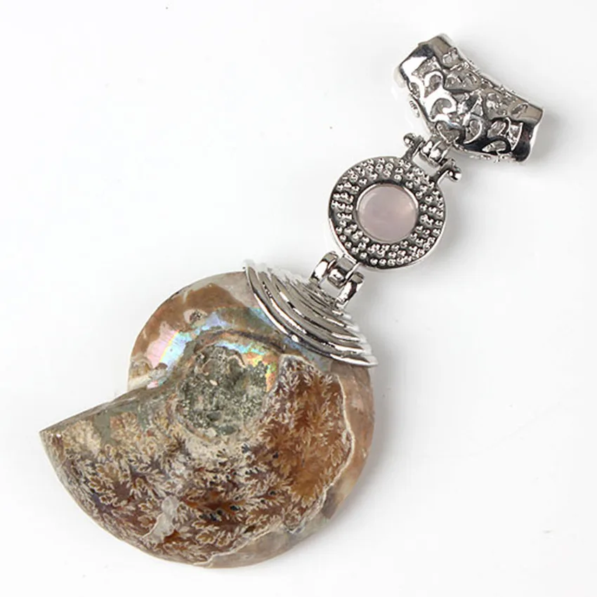 XSM натуральный аммонит подвески розовые кварцевые бусины инкрустированные