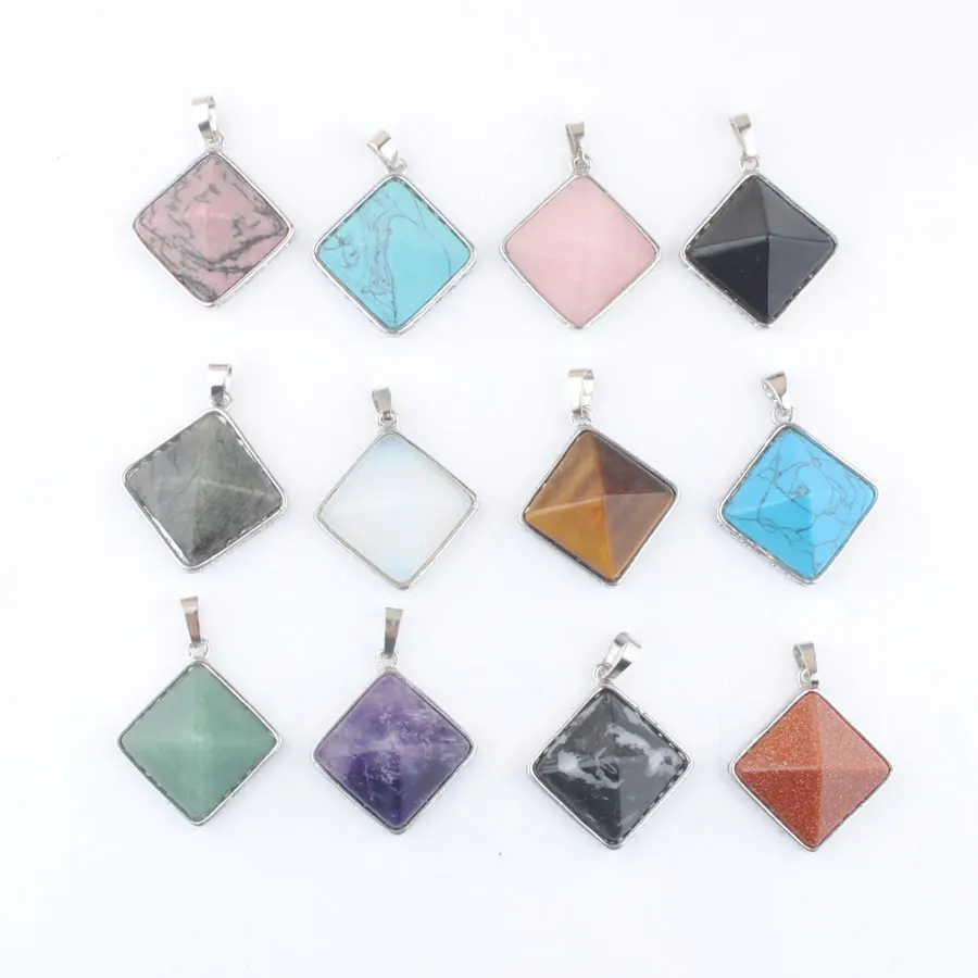 Подвески-пирамидки из натурального камня квадратные аметисты кристаллы кварц