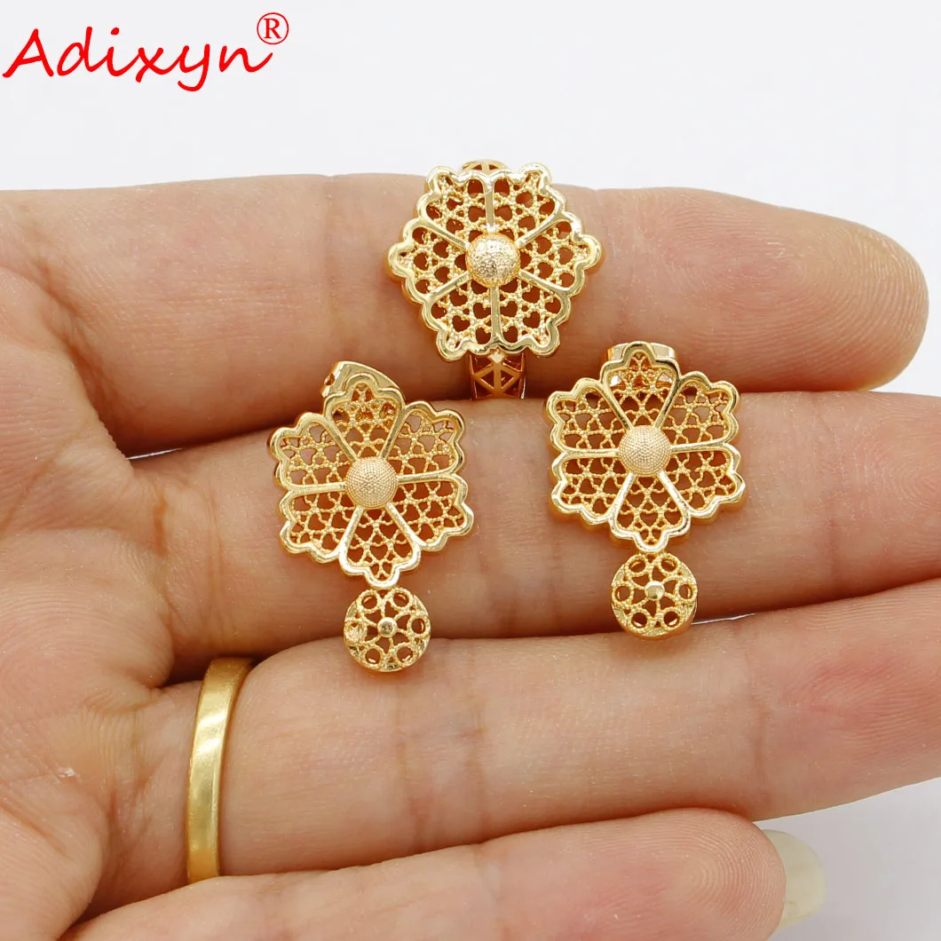 Adixyn 585 Rose gold color Plus Size Necklace Unusual earrings Bracelet Ring for women Hawaiian Jewelry sets N062011 | Украшения и