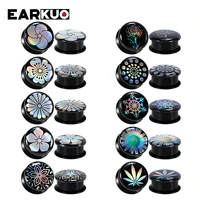 earkuo fancy design acrylic reflective flower pattern ear plugs expanders body piercing jewelry earring tunnels stretchers 2pcs