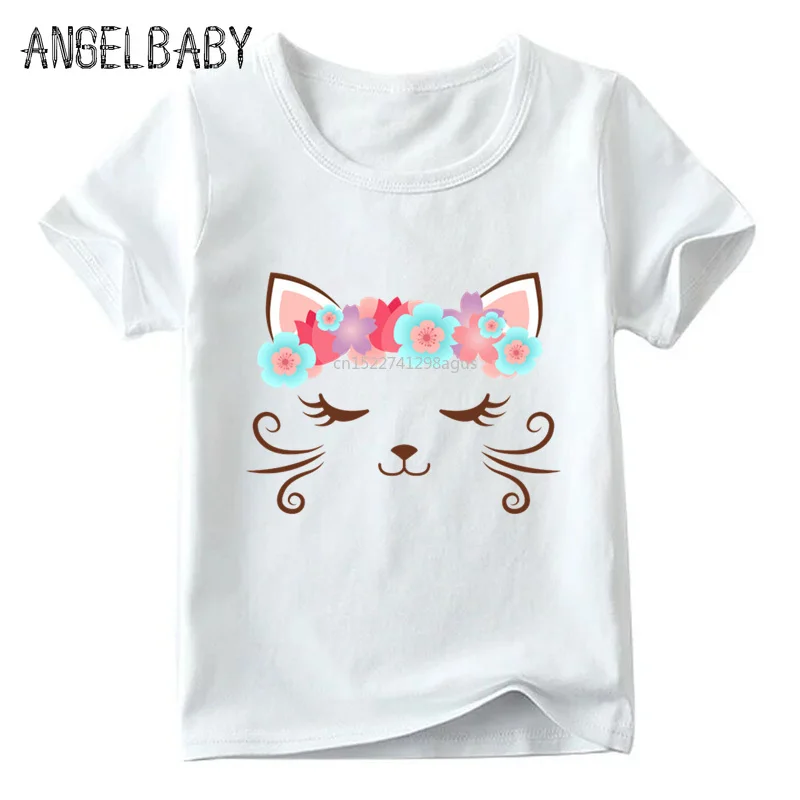 

Children Cute Flower Cat Face Funny T shirt Summer Baby Boys/Girls Cartoon Tops Short Sleeve T-shirt Kids Clothes,ooo2409