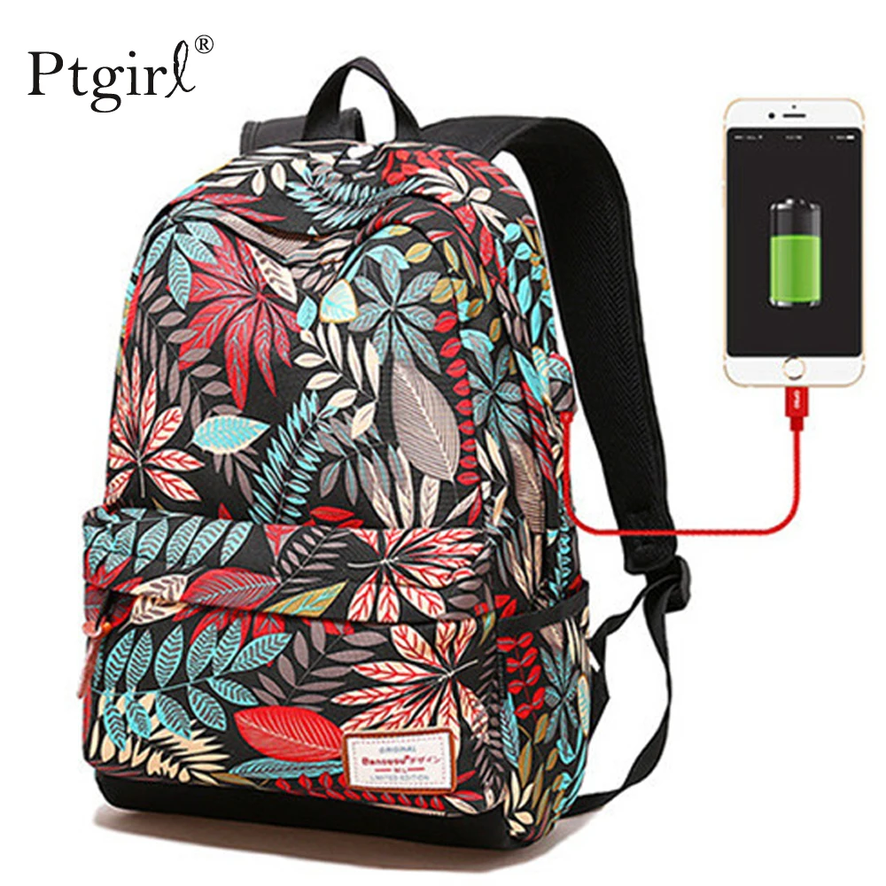 

Популярный женский рюкзак для ноутбука с USB-зарядкой, школьный ранец для девочек-подростков, Женская дорожная сумка с принтом