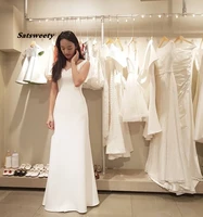 simple beach wedding dress v neck sleeveless a line bridal dress white ivory elegant vestido de novia cheap korea bridal gowns