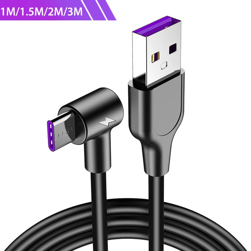 Кабель USB Type C 90 градусов supercharge 5A для huawei p30 p20 lite mate 30 20 nova 5 honor note 10 magic 2 зарядный